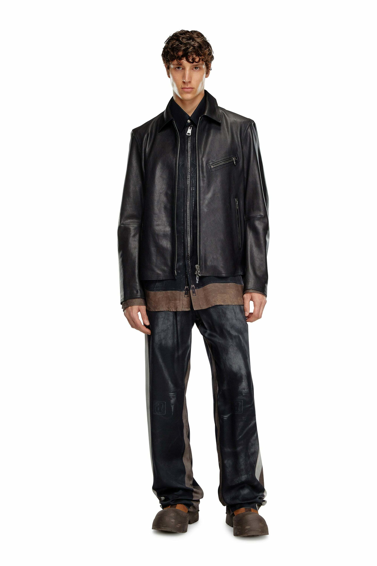 Diesel Leather jacket with embossed Oval D - Leather jackets Mens in Black