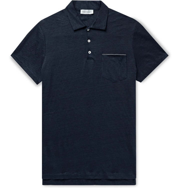 Photo: Odyssee - Rochers Linen Polo Shirt - Blue
