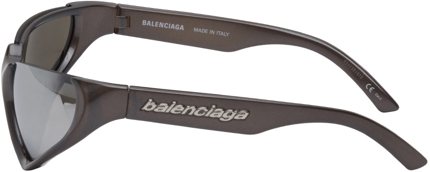 Balenciaga Silver Exaggerated Sport Goggle Sunglasses