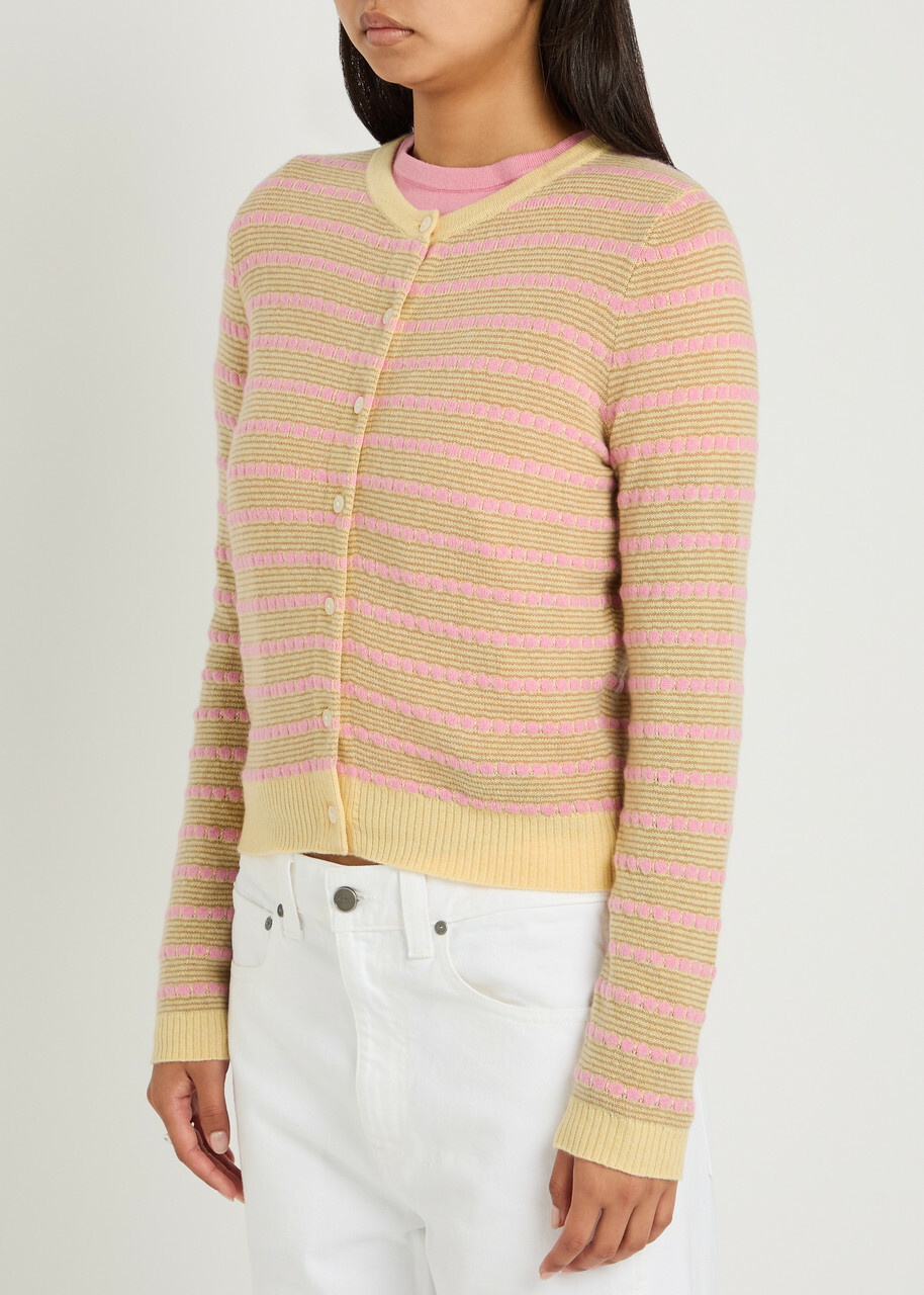 Guest In Residence Pebble Jane Striped Cashmere Cardigan Yellow