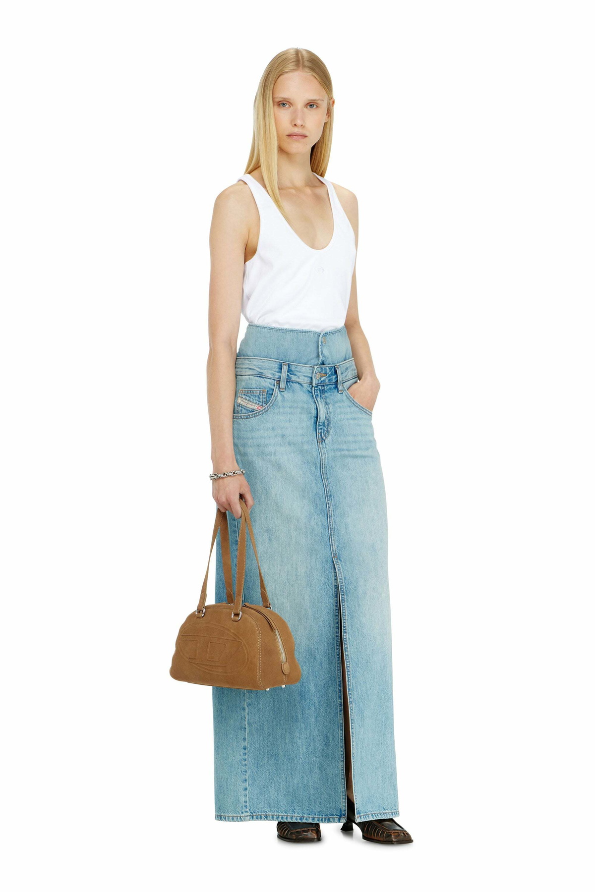 Diesel Jean-illusion denim maxi skirt with slits - Skirts Womens in Blue