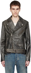 Golden Goose Black Distressed Leather Jacket