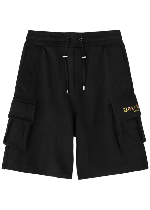 Photo: Balmain Logo-embroidered Cotton Cargo Shorts Black