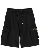 Balmain Logo-embroidered Cotton Cargo Shorts Black