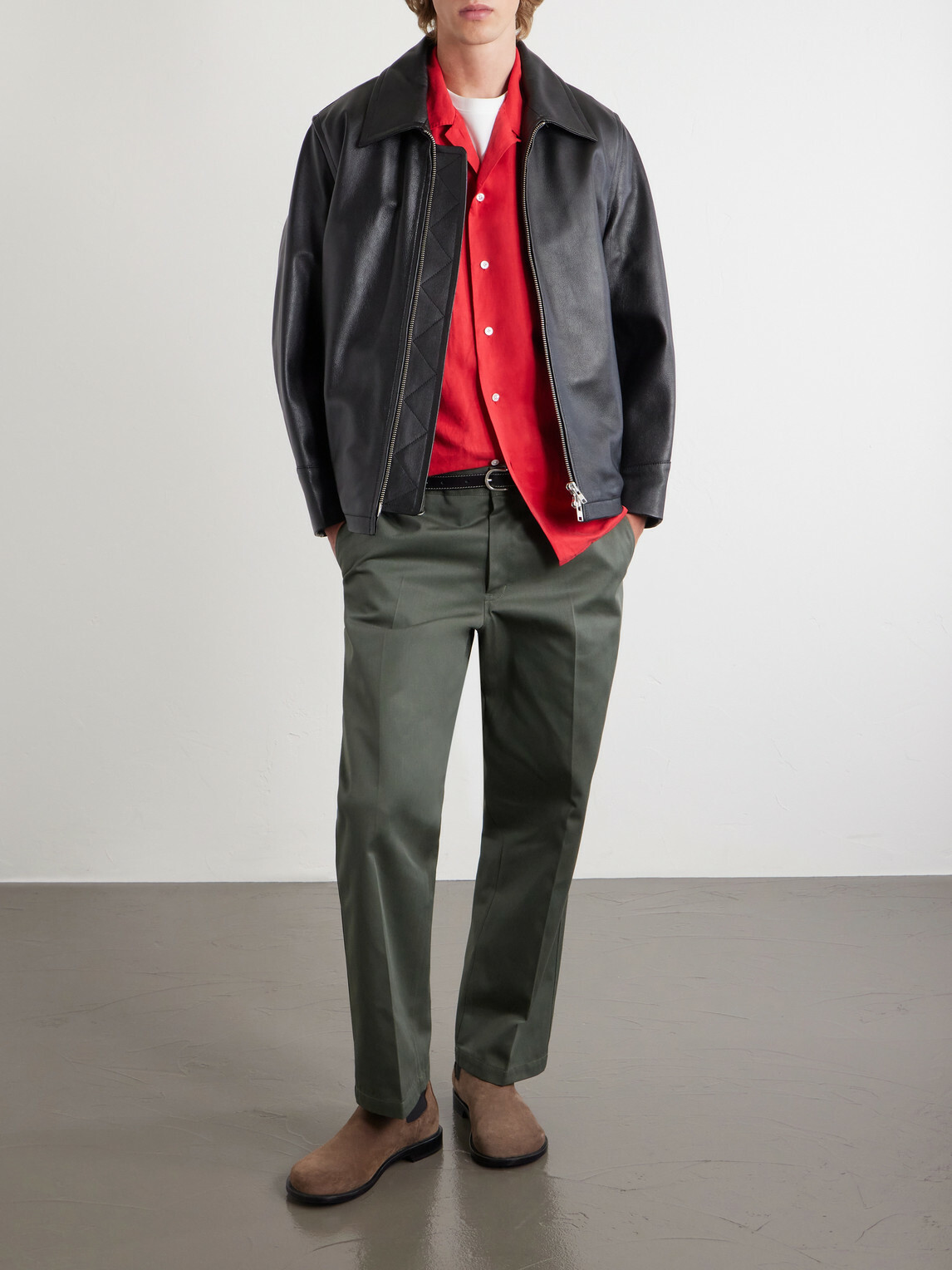 A.PRESSE - Convertible-Collar Silk and Linen-Blend Shirt - Red