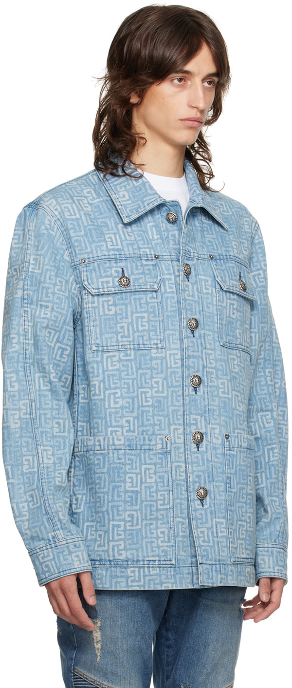 Balmain Blue Monogram Buttoned Denim Jacket