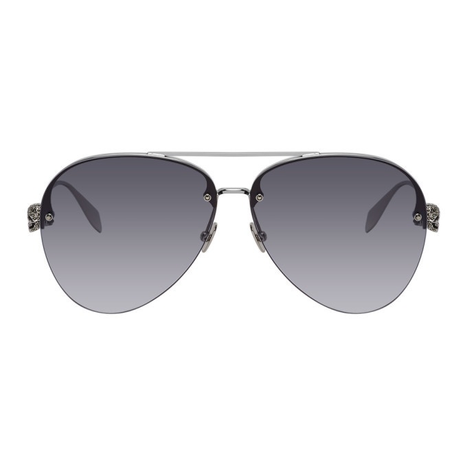 Photo: Alexander McQueen Silver Skull Aviator Sunglasses