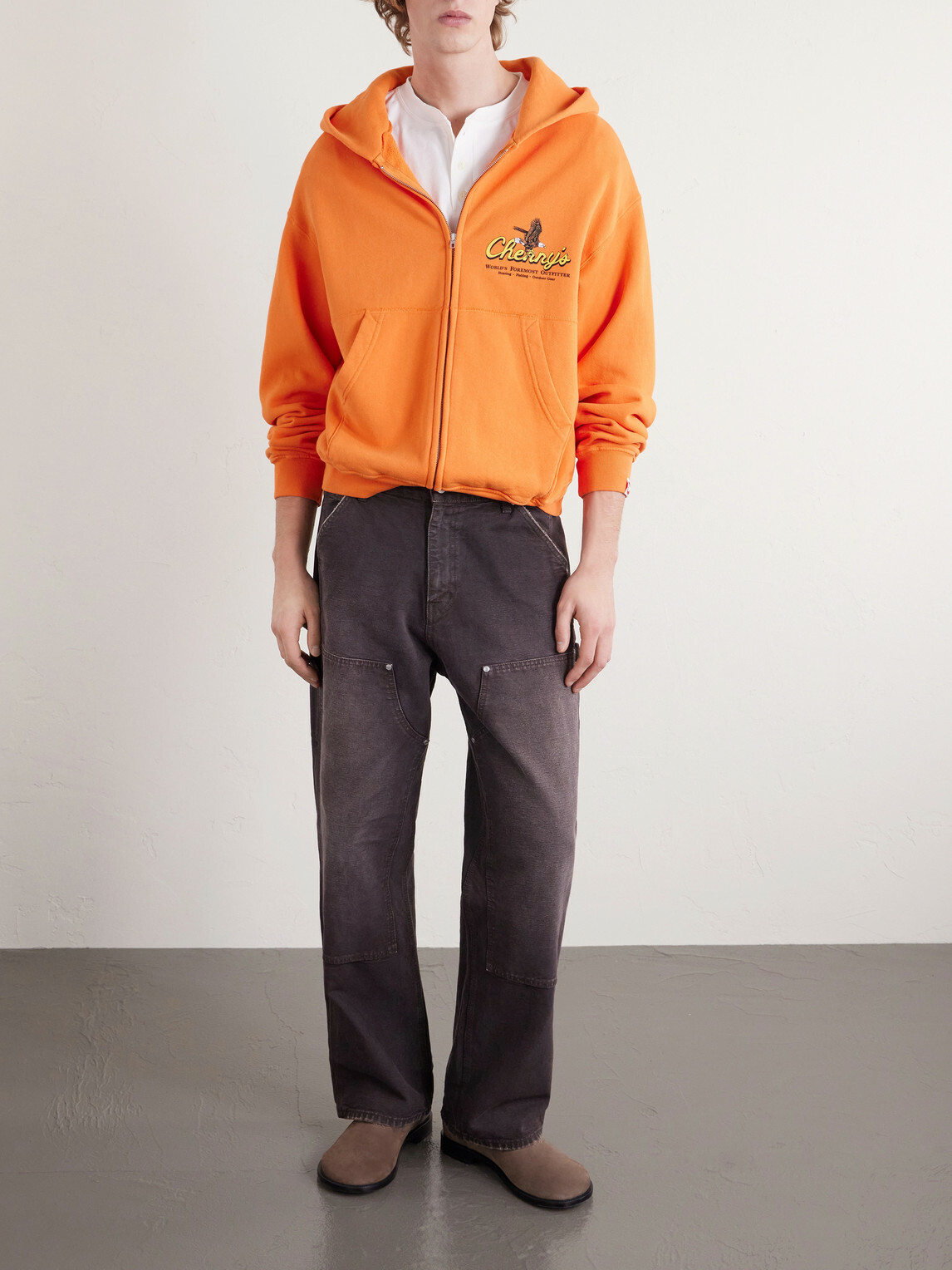 Cherry Los Angeles - Logo-Print Cotton-Jersey Zip-Up Hoodie - Orange