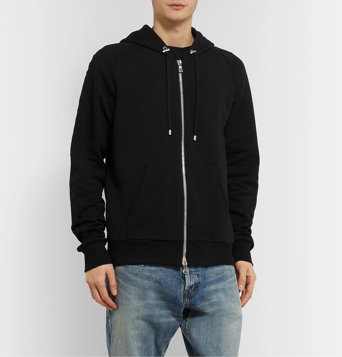 Balmain - Logo-Embossed Fleece-Back Cotton-Jersey Zip-Up