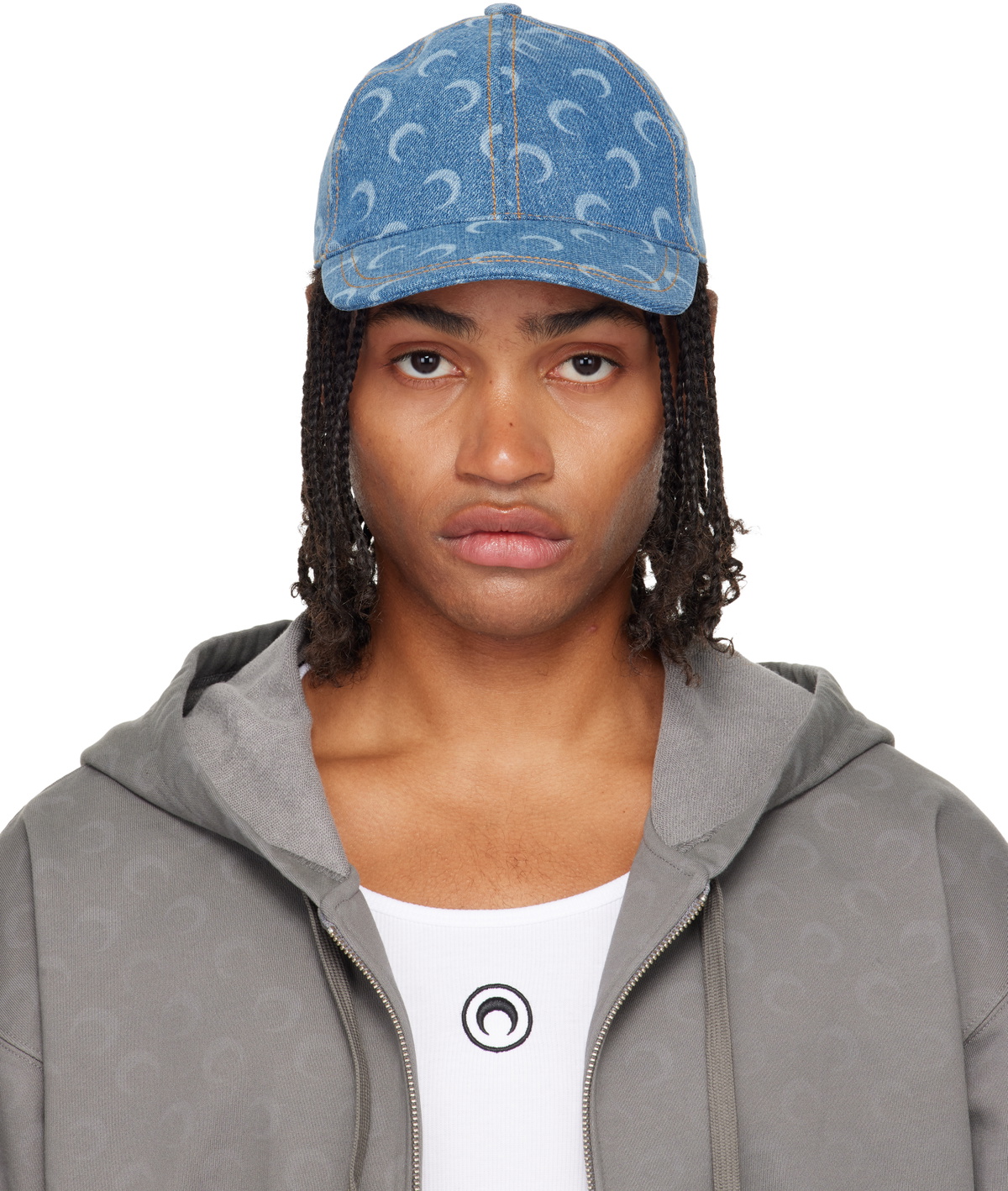 Marine Serre Blue Moon Laser Denim Baseball Cap