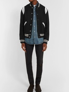 SAINT LAURENT - Slim-Fit Leather-Trimmed Wool-Blend Bomber Jacket - Black