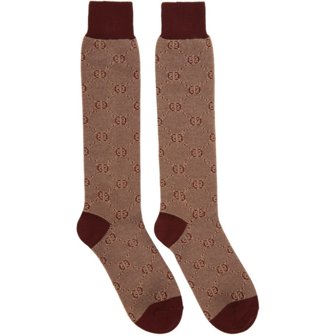 Photo: Gucci Red Piquet Knit GG Socks