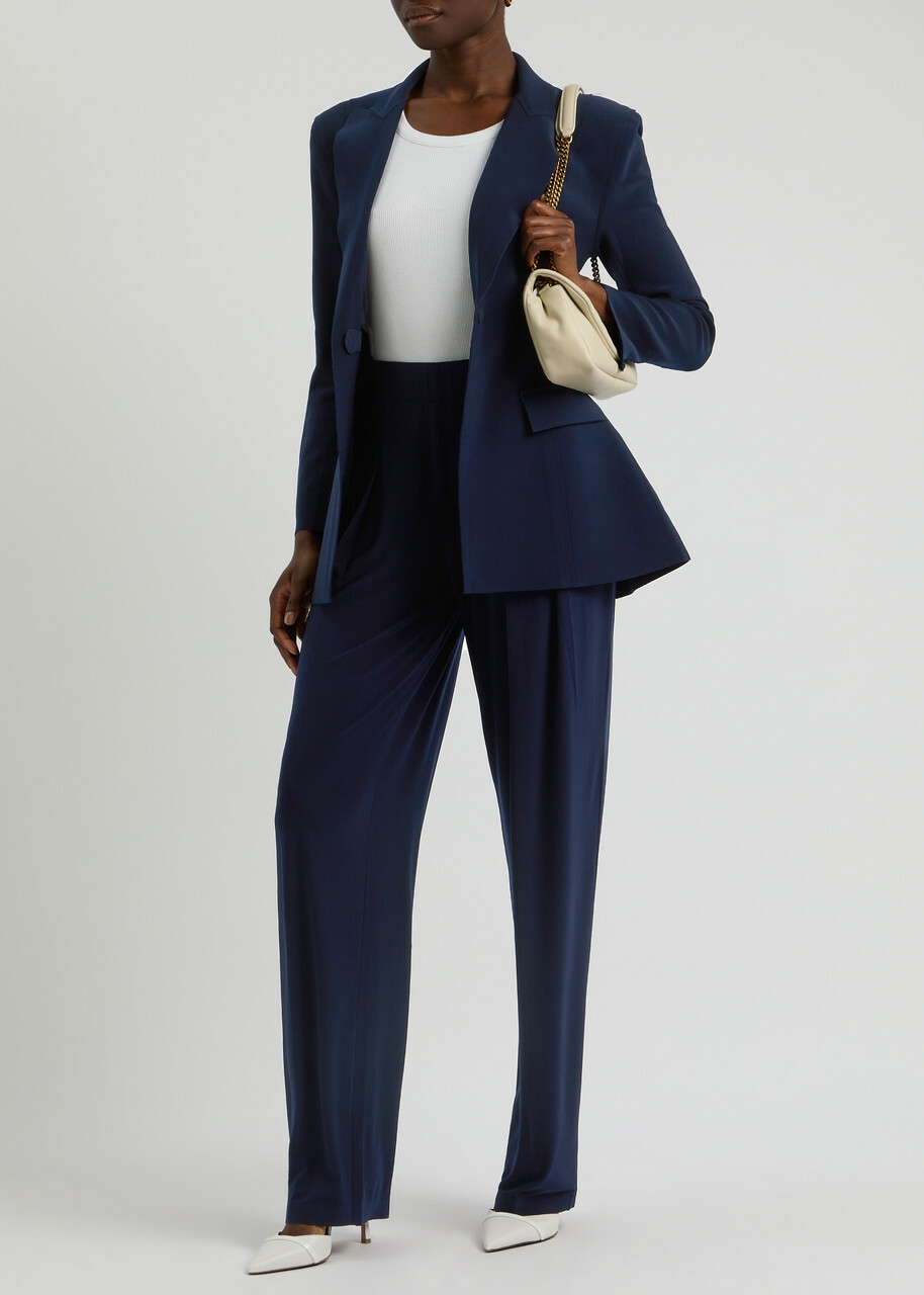Norma Kamali Tapered Stretch-jersey Trousers Dark Navy