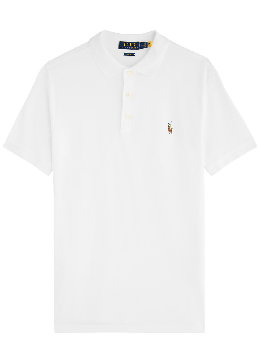 Polo Ralph Lauren White Slim Pima Cotton Polo Shirt, Shirt, Split