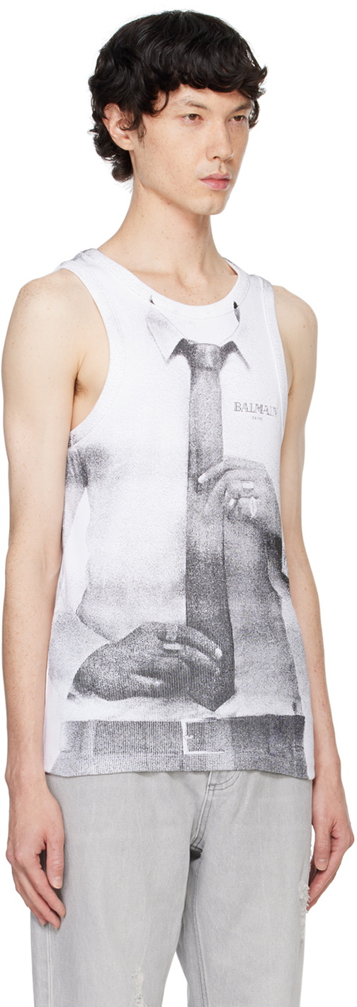 3 Button Balmain Printed Tank Top - Gab Blanc