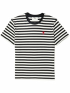 AMI PARIS - Logo-Embroidered Striped Cotton-Jersey T-Shirt - Black