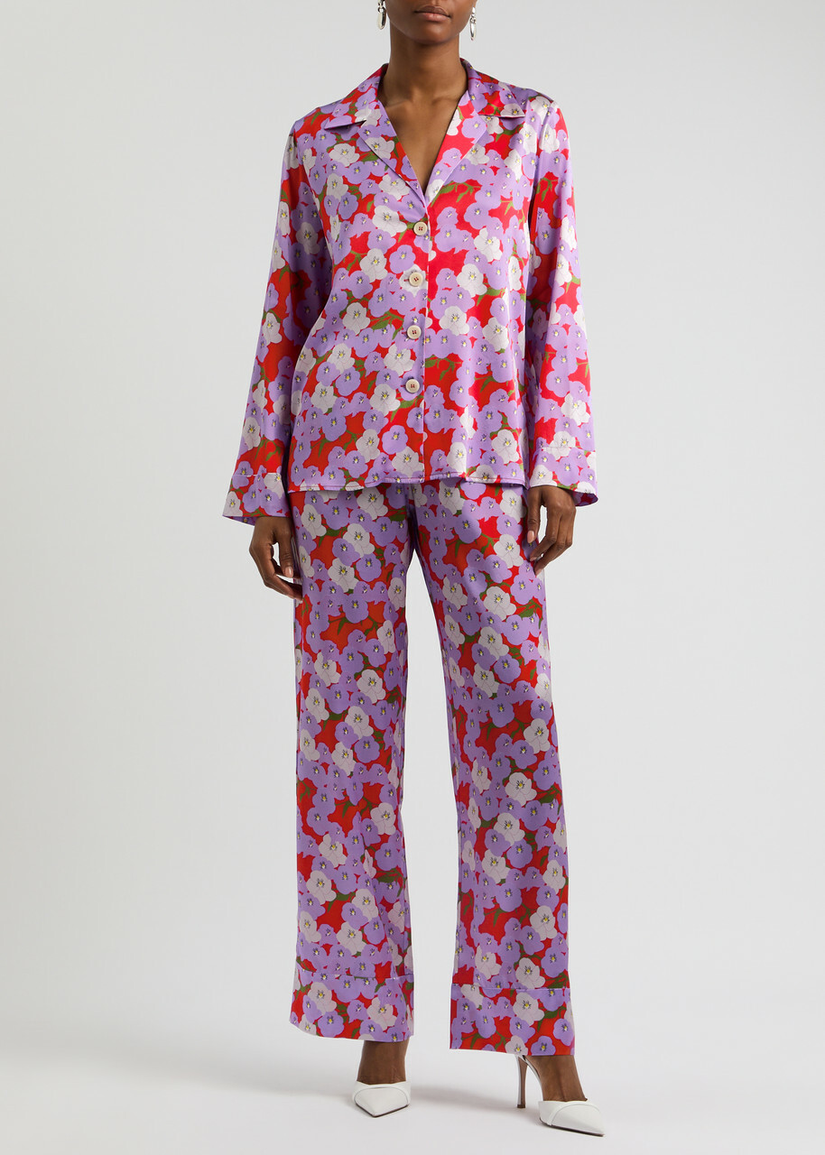 Bernadette Louis Floral-print Silk-satin Trousers Red
