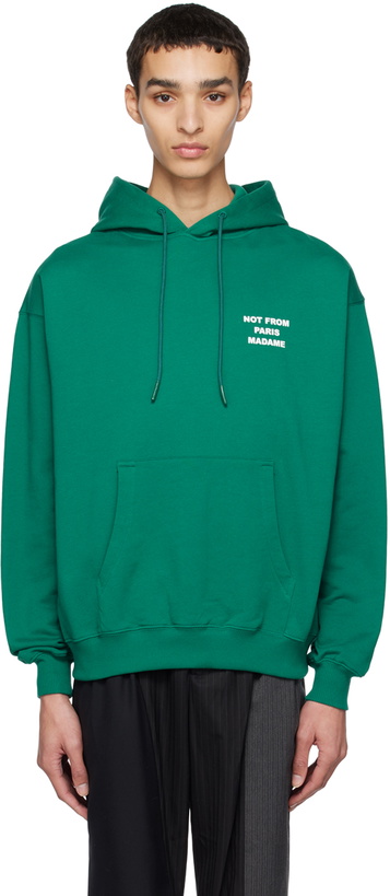 Photo: Drôle De Monsieur Green 'Le Hoodie Slogan Tartan' Hoodie