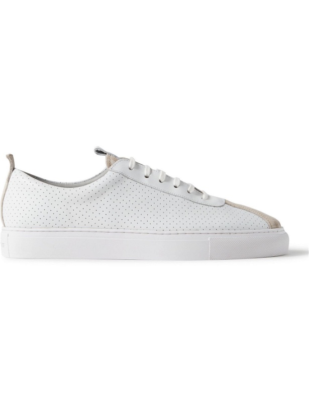 Photo: Grenson - Suede-Trimmed Perforated Leather Sneakers - White