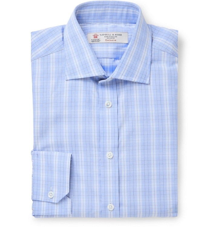 Photo: Turnbull & Asser - Light-Blue Checked Cotton-Poplin Shirt - Blue