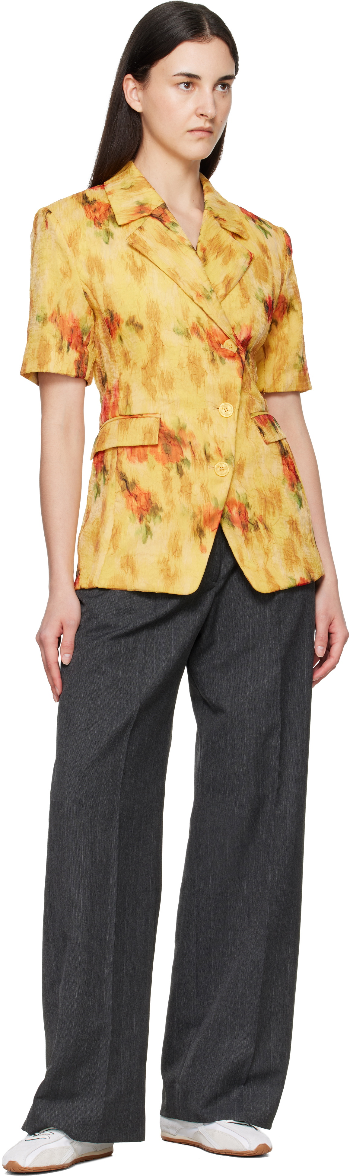 GANNI Yellow Shibori Organza Blazer