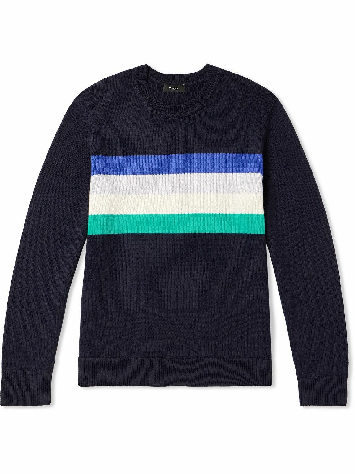 Photo: Theory - Kenny Striped Merino Wool-Blend Sweater - Blue
