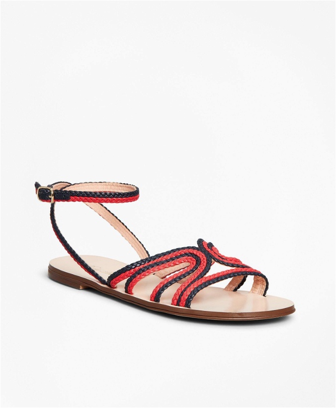Photo: Brooks Brothers Women's Braided Leather Slide Sandals Shoes | Navy