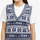 GANNI Women's Logo Wool Mix Vest in Sky Captain