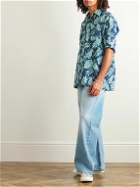 Go Barefoot - Convertible-Collar Printed Cotton Shirt - Blue