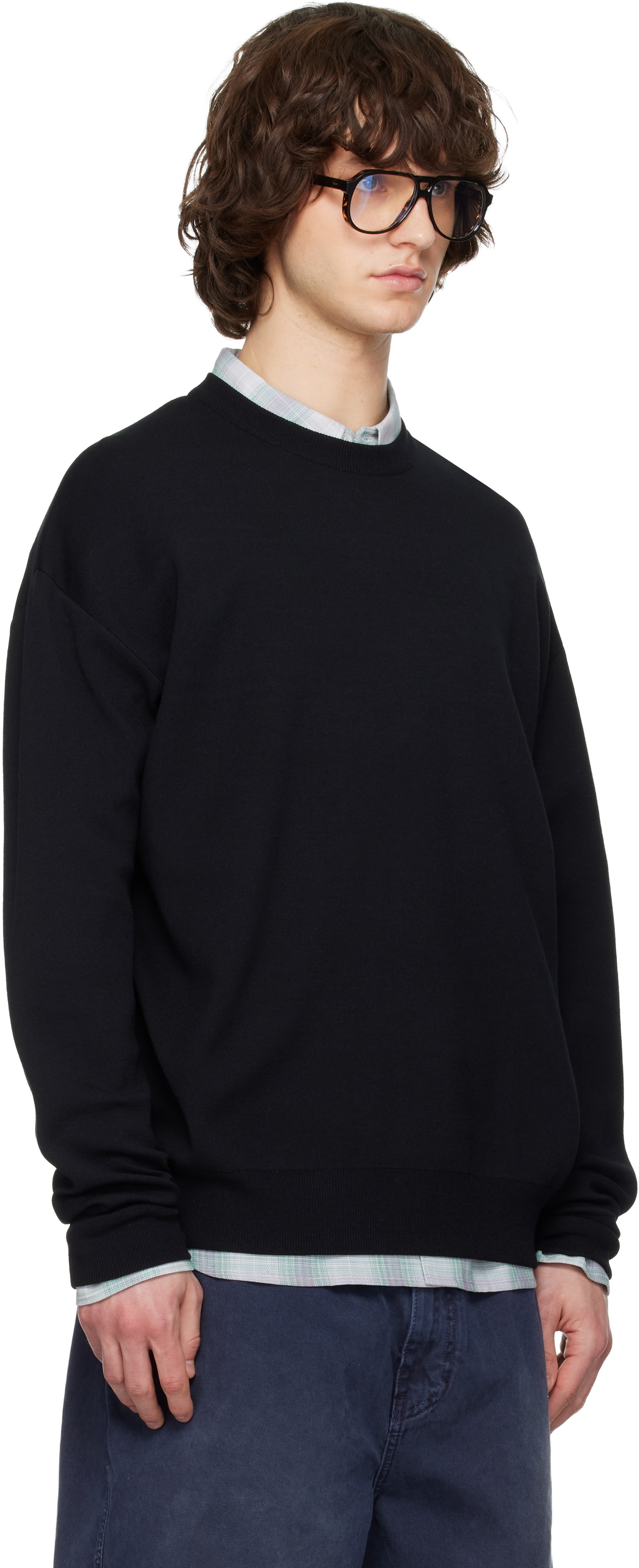 Solid Homme Black Sweat Round Neck Knit Sweater