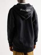 JW Anderson - Logo-Embroidered Printed Cotton-Jersey Zip-Up Hoodie - Black