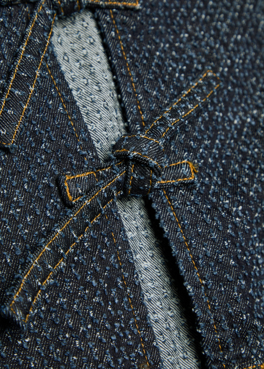 Ganni Tweed-effect Peplum Denim Blouse