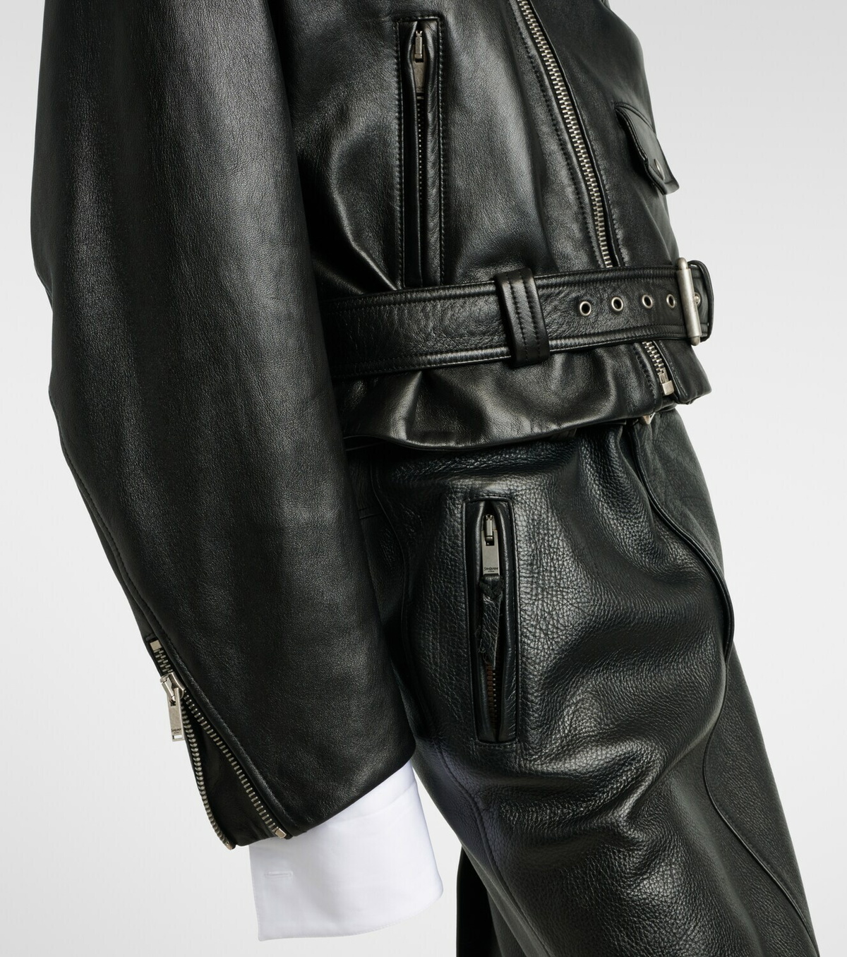 Saint Laurent Cropped leather biker jacket