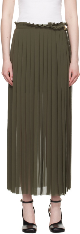 Photo: AMI Paris Khaki Pleated Midi Skirt