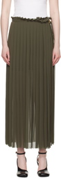 AMI Paris Khaki Pleated Midi Skirt