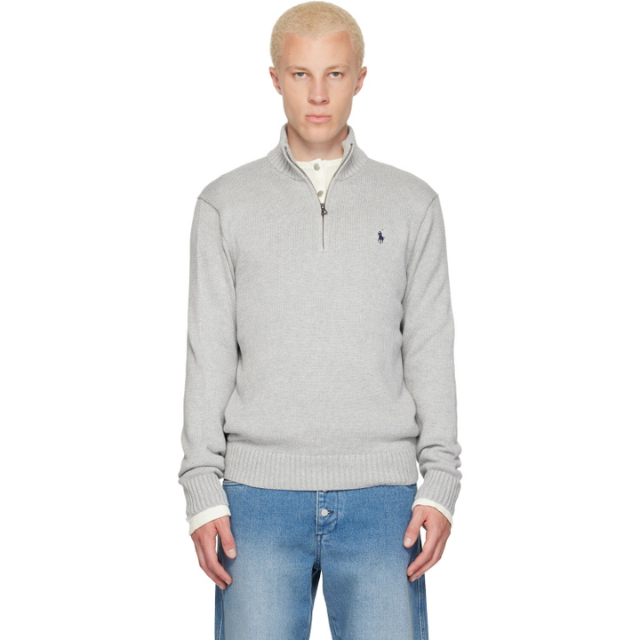 Photo: Polo Ralph Lauren Gray Knit Embroidered Logo Track Jacket