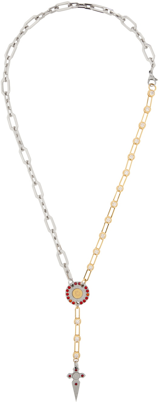 IN GOLD WE TRUST PARIS SSENSE Exclusive Silver & Gold Crystal Rosary Necklace