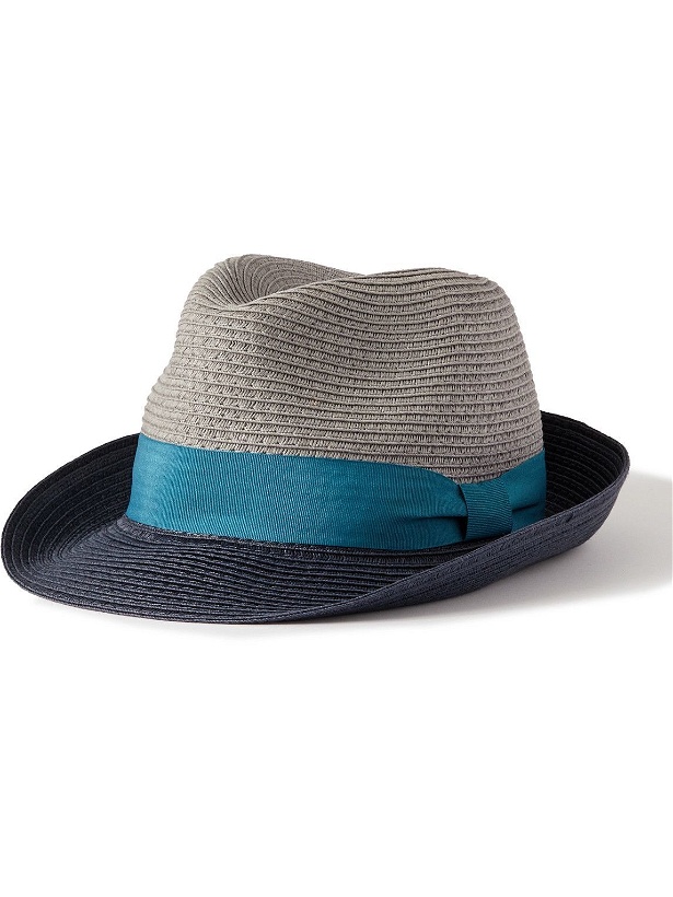 Photo: Paul Smith - Grosgrain-Trimmed Two-Tone Straw Trilby Hat - Blue