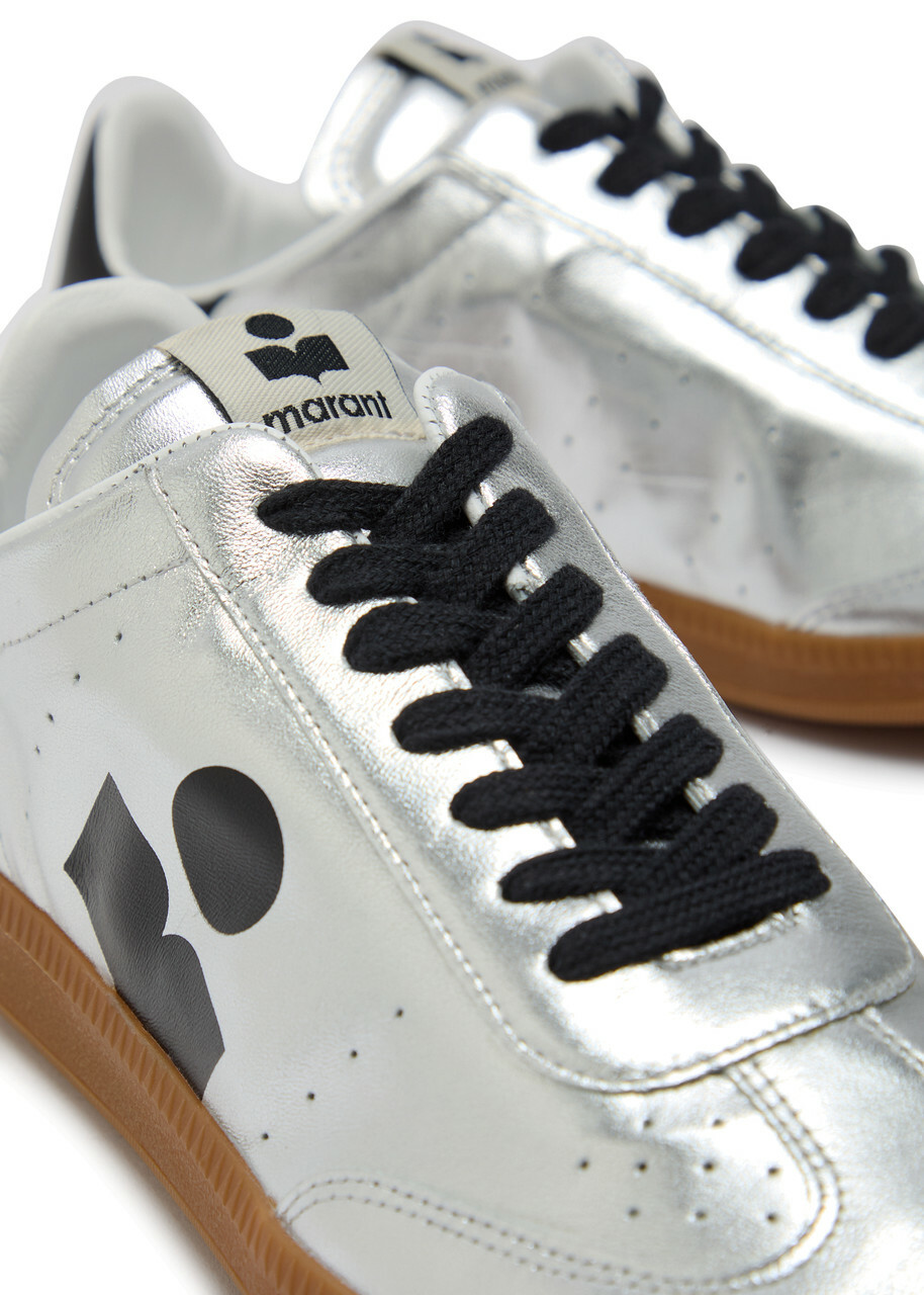 Isabel Marant Kaycee Logo Metallic Leather Sneakers Silver