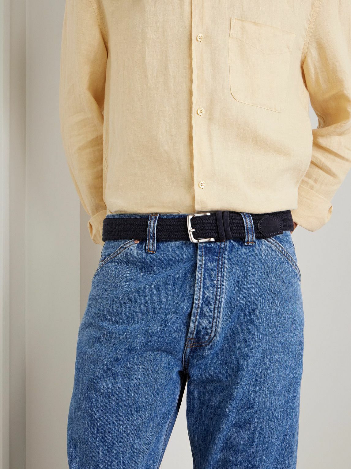 Mr P. - 3.5cm Suede-Trimmed Woven Belt - Blue