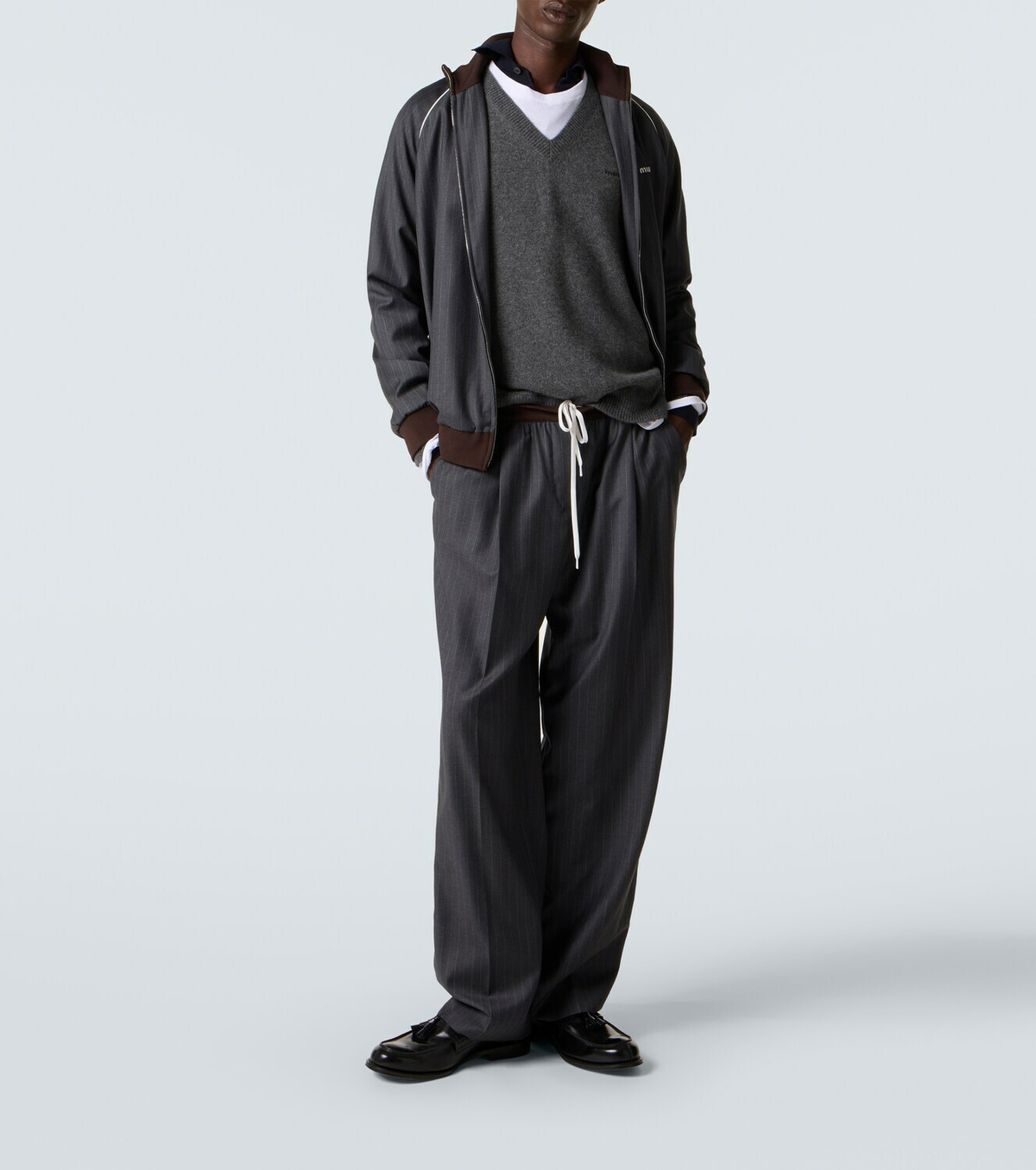 Miu Miu Logo pinstripe virgin wool track jacket