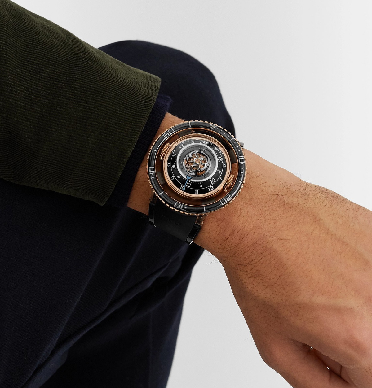 MB&F - HM7 Aquapod Limited Edition Automatic 53.8mm 18-Karat Rose Gold and Rubber Watch - Black