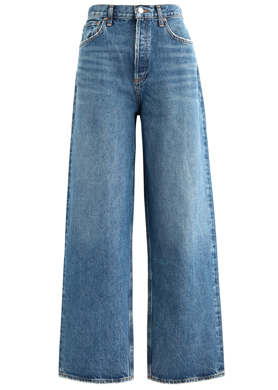 Agolde Low Slung Baggy Distressed Wide-leg Jeans Indigo