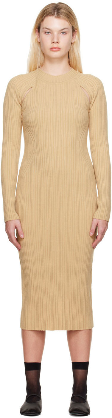 LVIR Beige Cutout Midi Dress