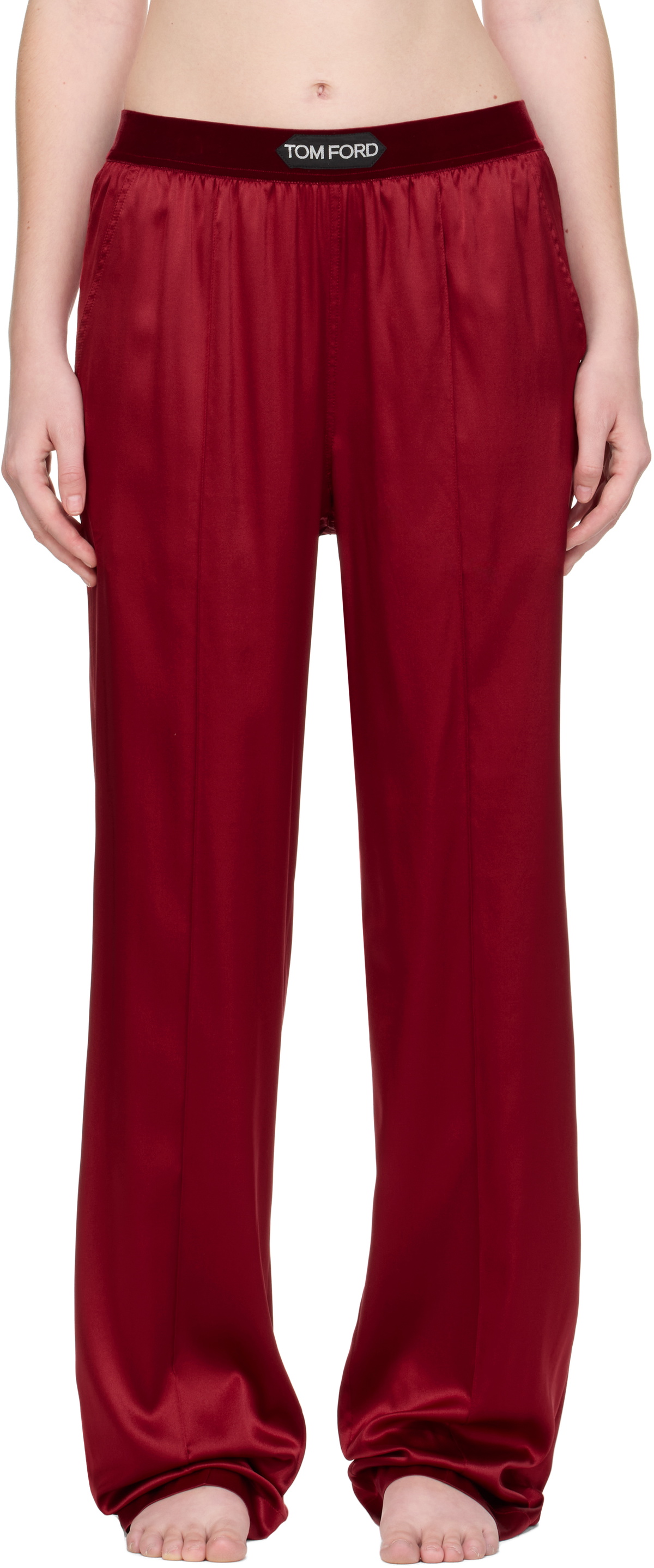 TOM FORD Red Stretch Silk Satin Lounge Pants