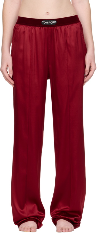 Photo: TOM FORD Red Stretch Silk Satin Lounge Pants