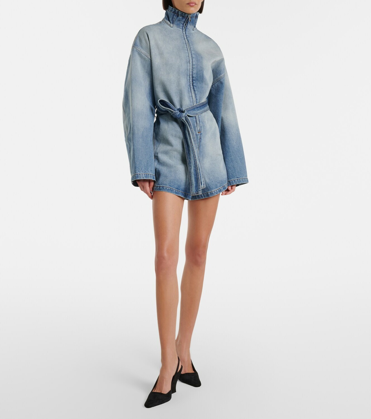 Alaïa Belted cotton denim romper