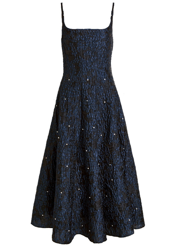 Photo: Sister Jane Maison Gem Crystal-embellished Cloqué Midi Dress Navy