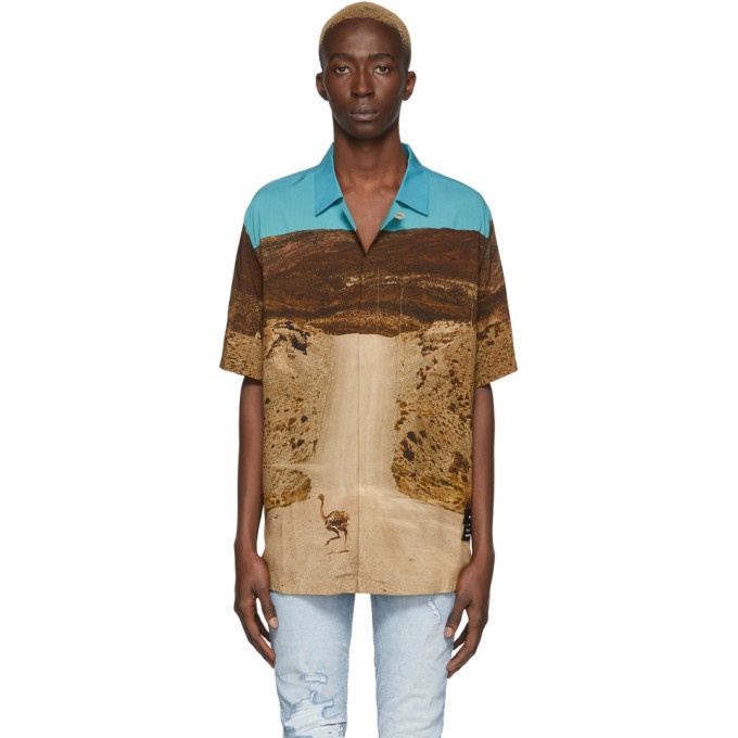 Photo: Marcelo Burlon County of Milan Beige and Blue Ostrich Shirt