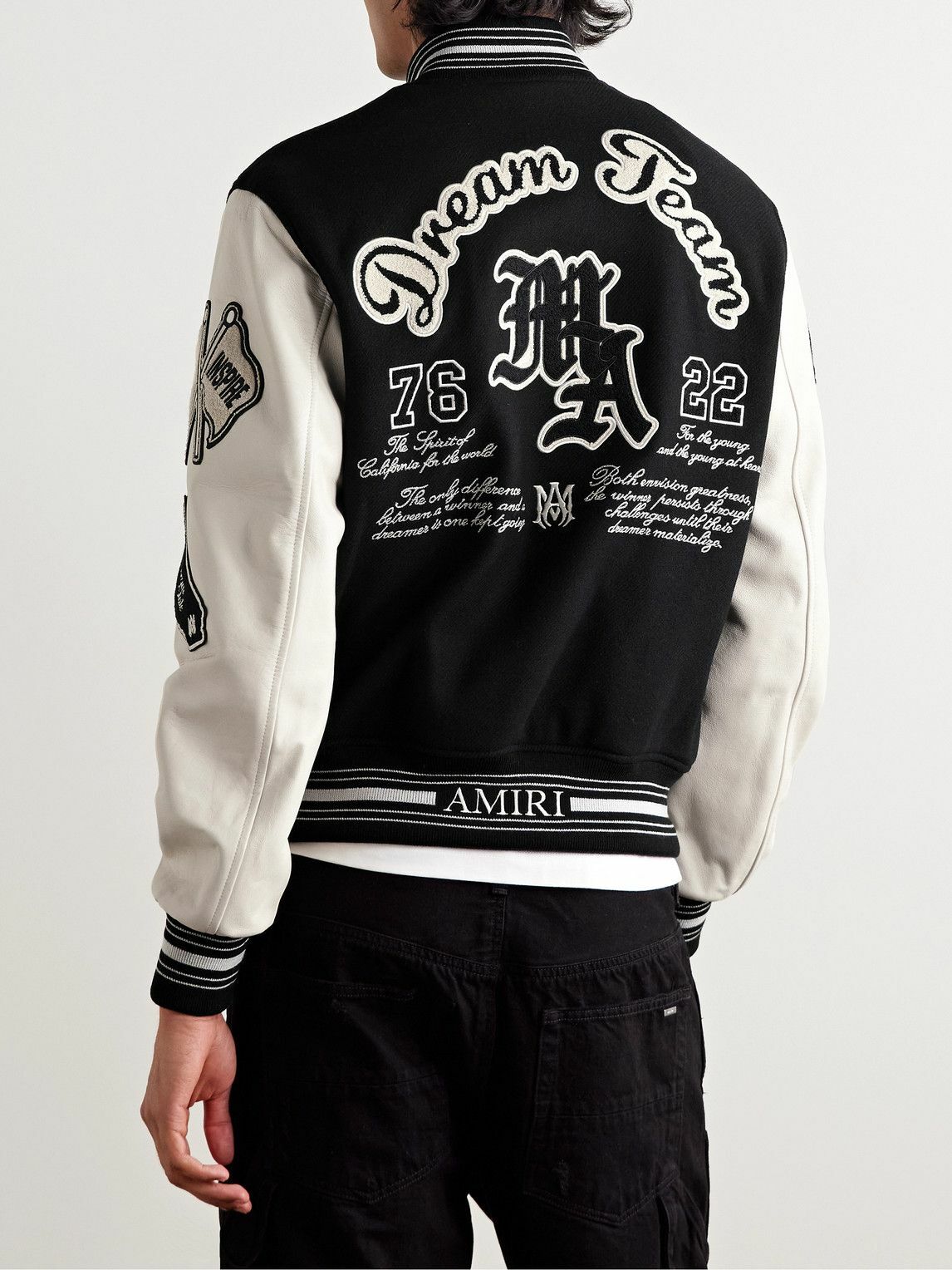 AMIRI - Dream Team Logo-Appliquéd Leather and Melton Wool